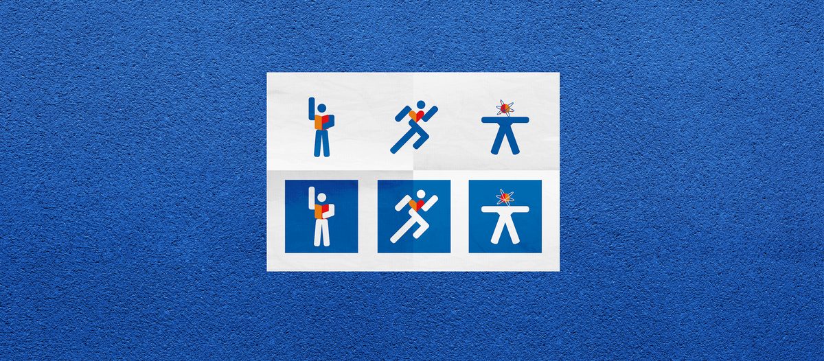 Pictogramele Fundației eMAG, albe pe fond albastru