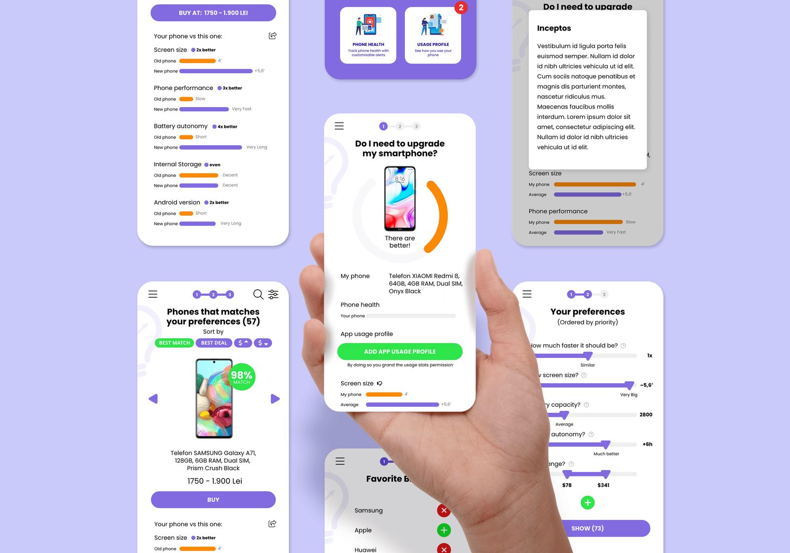 Ecrane Zinny pentru setarea preferințelor de telefon